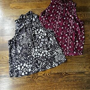 2 sleeveless high neck flowy tops sz L gorgeous colors